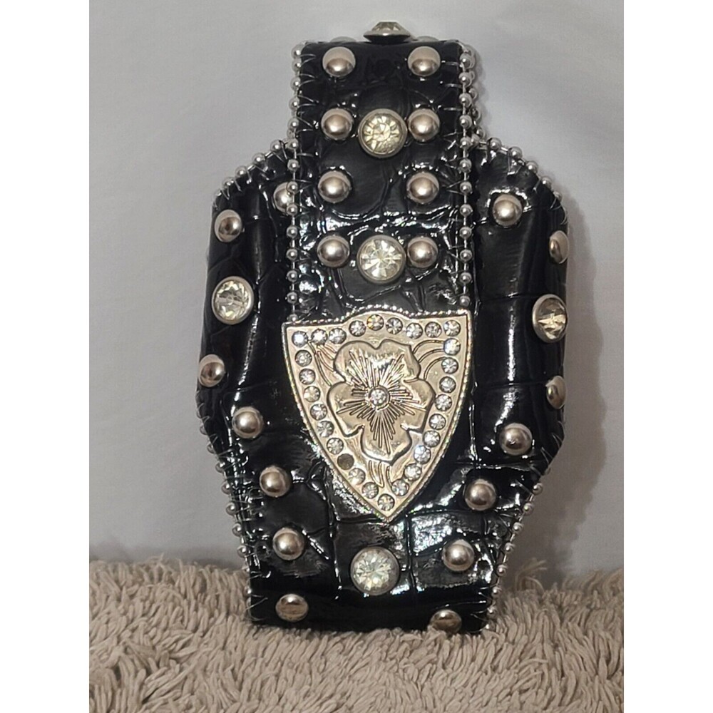Montana West Cell Phone Case Bling Black Faux Leather Holster Clip Rhinestones